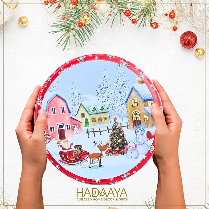 Pack of 3 Christmas Cookie Tins With Lids, Festive Holiday Cookie Tins for Treats & Gifts, Multipurpose Storage Container for Cookies, Snacks & More With Multicolor Christmas Wonderland Design