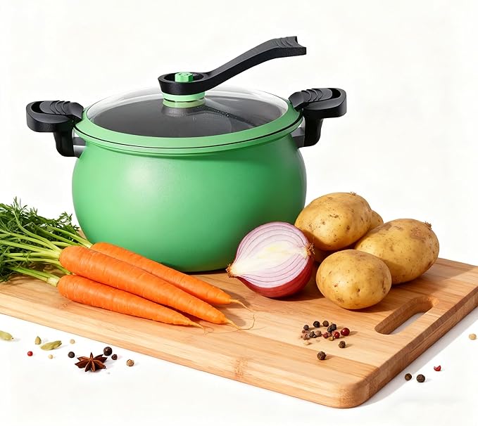 Micro Pressure Cooker, Multifunctional Large Capacity Non-stick Pressure Cooker, 8QT, Non-Stick Surface, Visual Glass Lid, Safety Valve, for All Stovetops (Green)