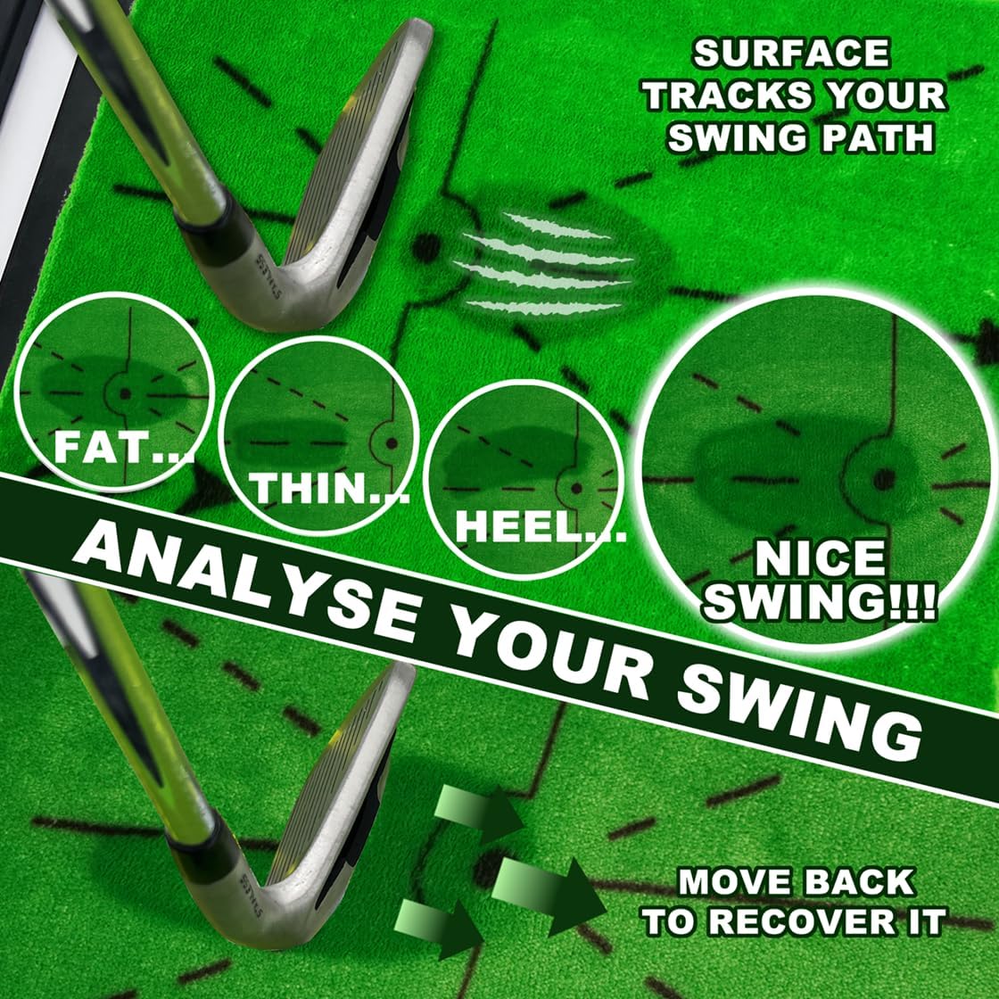 Golf Training Mat Impact Swing Hitting Practice Board w/Heavy Duty Rubber Base, Versatile Replaceable Surface, Outdoor/Indoor Training Aid for Swing Path Feedback