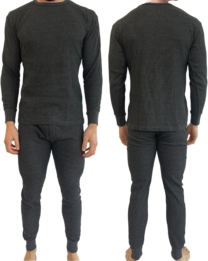 BROOKLYN VERTICAL Mens 2-Piece Waffle Thermals Set | Long Sleeve Shirt, Pants | Thermal Base Layer Set for Cold Weather