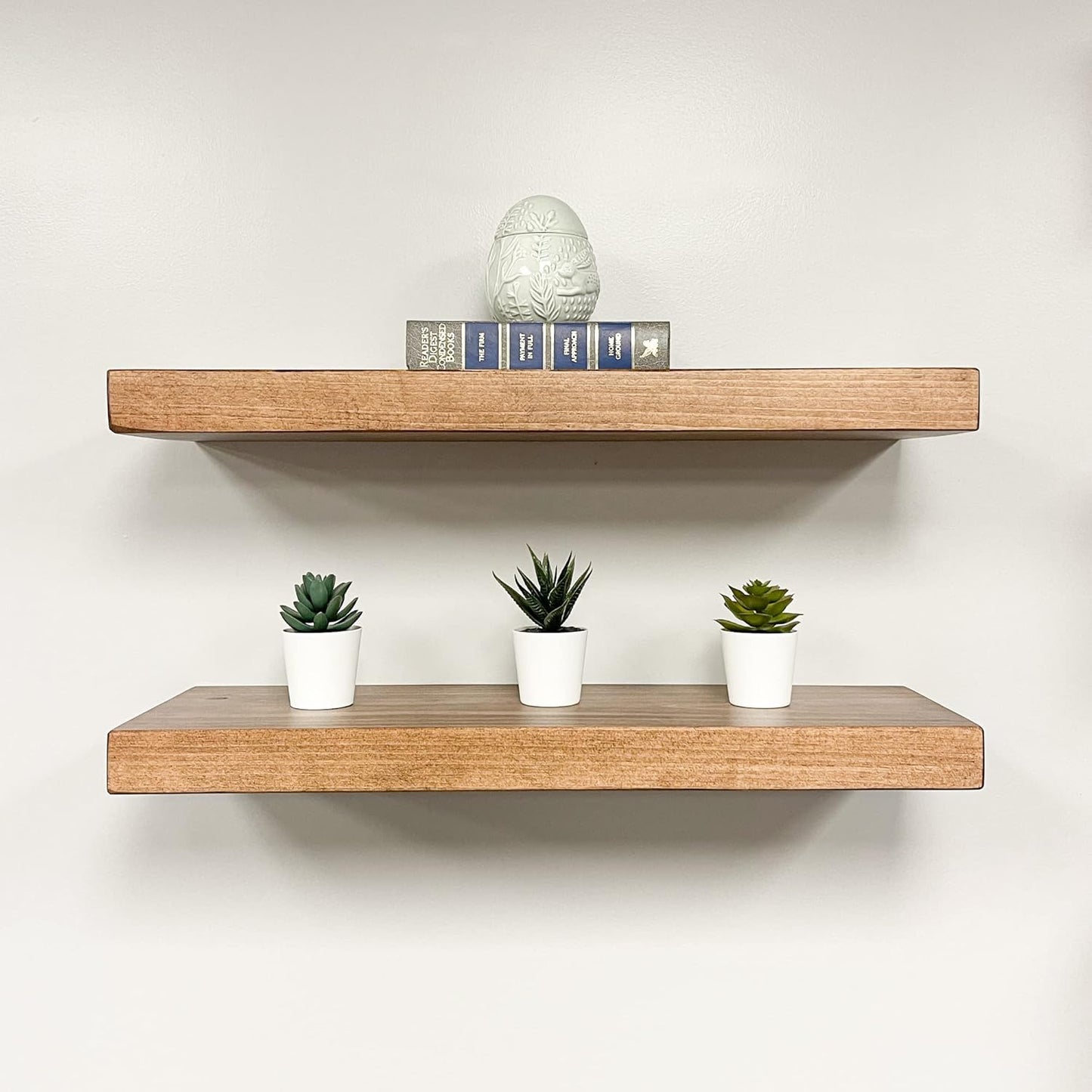 URBANDI, Rustic Floating Shelves, Set of 2, Hidden Bracket, Solid Wood, Heavy Duty, Wall Mounted Shelves, (Brown, 12Wx8D)