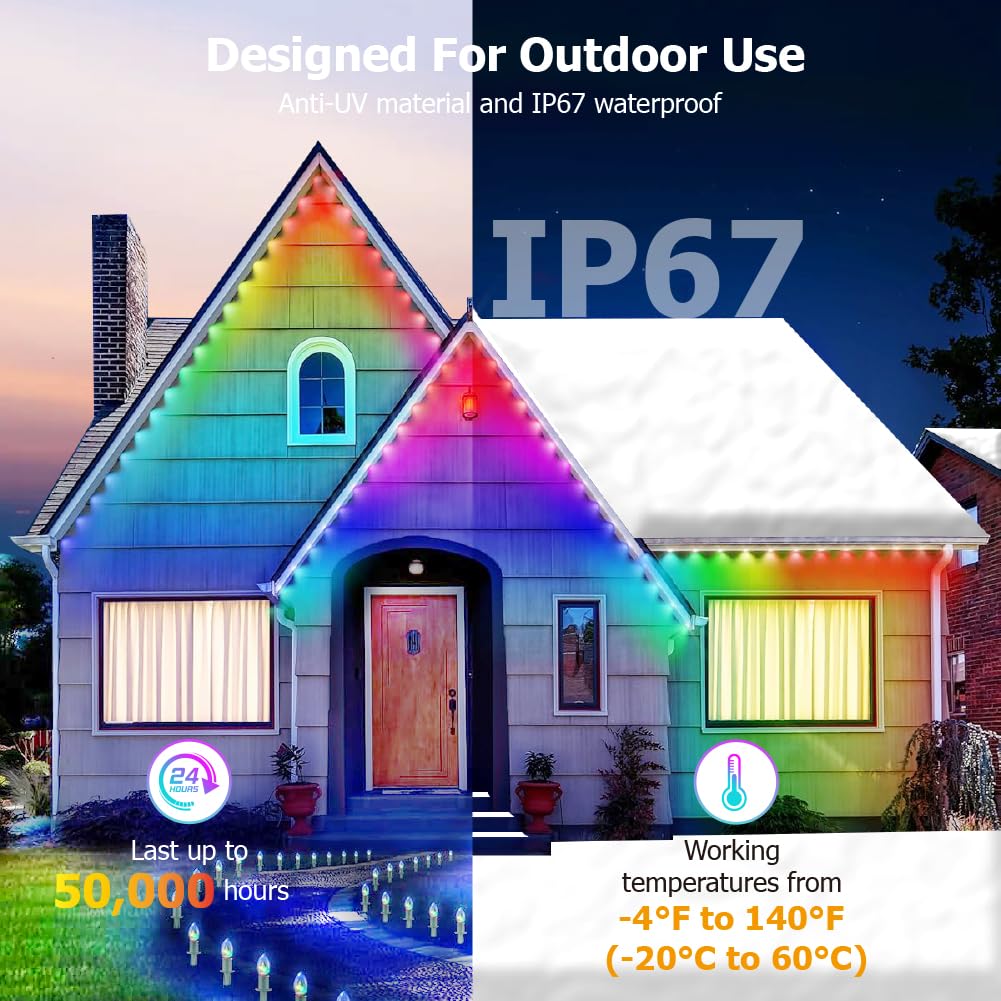 100Ft Permanent Outdoor Light  Smart Rgb Plus Ic Outside Lights For House  App/Remote Control String Light  Work With Alexa  Ip67 Waterproof Led Strip For Daily Party Christmas All Holiday Decor
