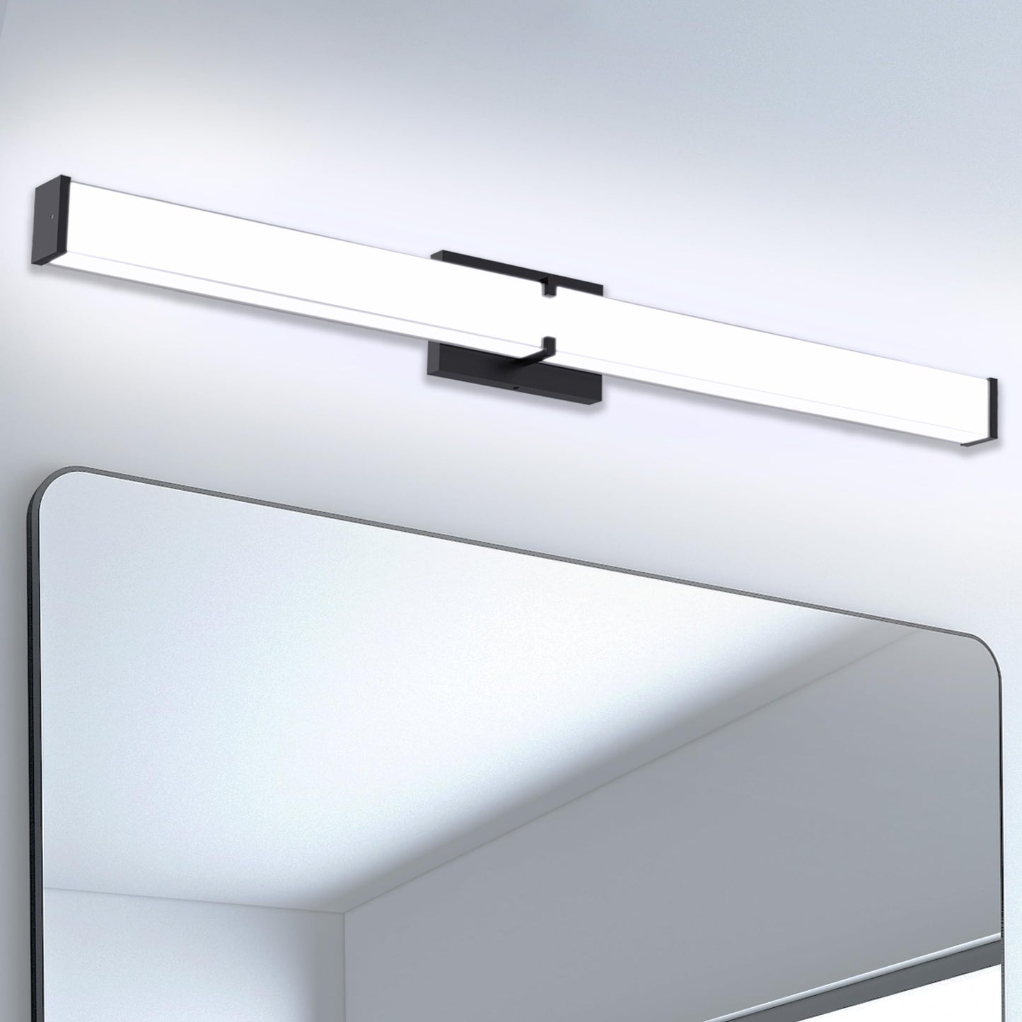 Bathroom Light Fixtures: 31.5Inch Etl Certified Bathroom Vanity Light 5000K Cool White 36W 2500Lm - Modern Black Led Vanity Light Elegant Clear Shade  Bathroom Lighting Fixtures Over Mirror Dimmable