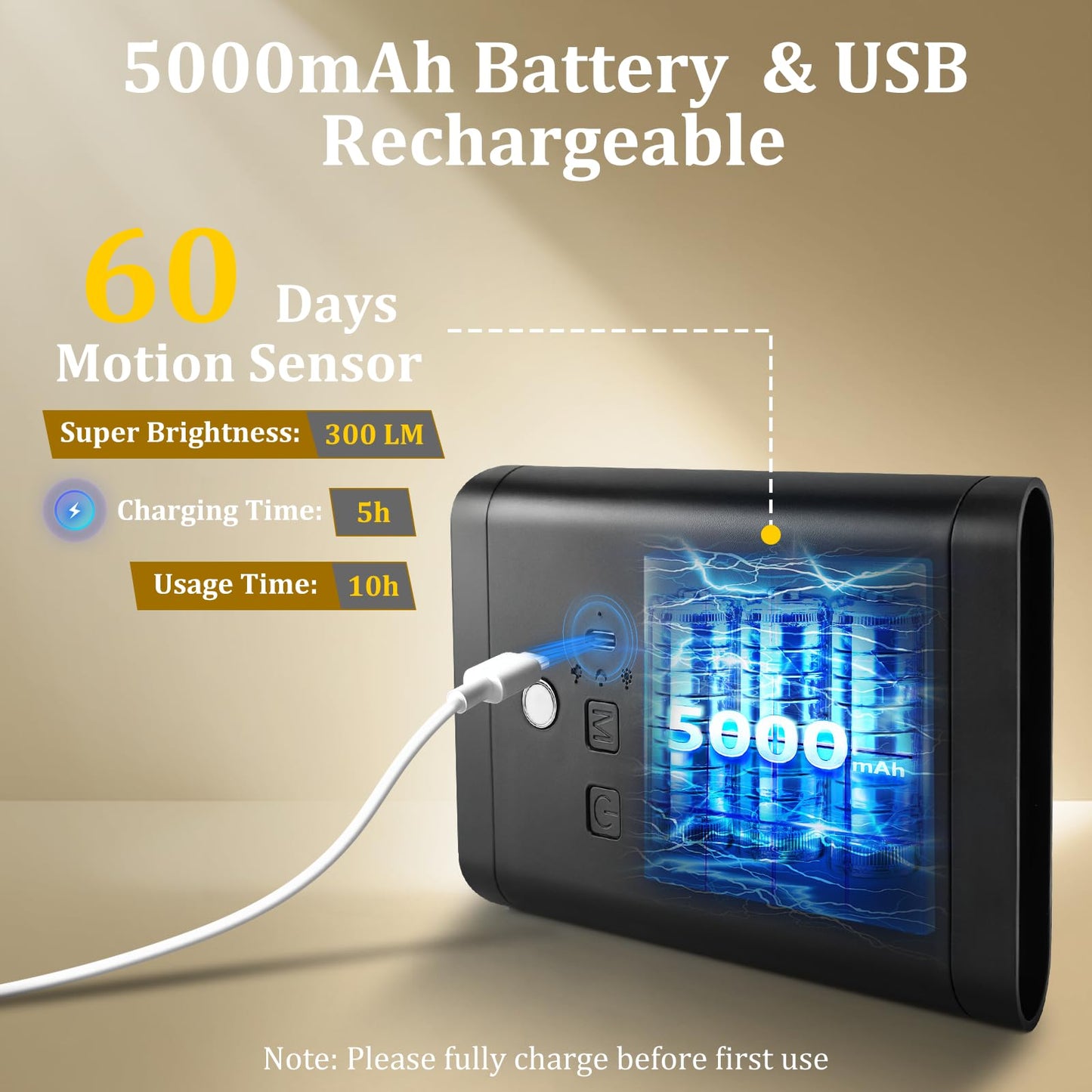 Eneru Rechargeable Motion Sensor Night Light, 5000mAh, Black, Magnetic LED Wall Sconce, Remote Control, 1 Pack, Model Blamp-3281