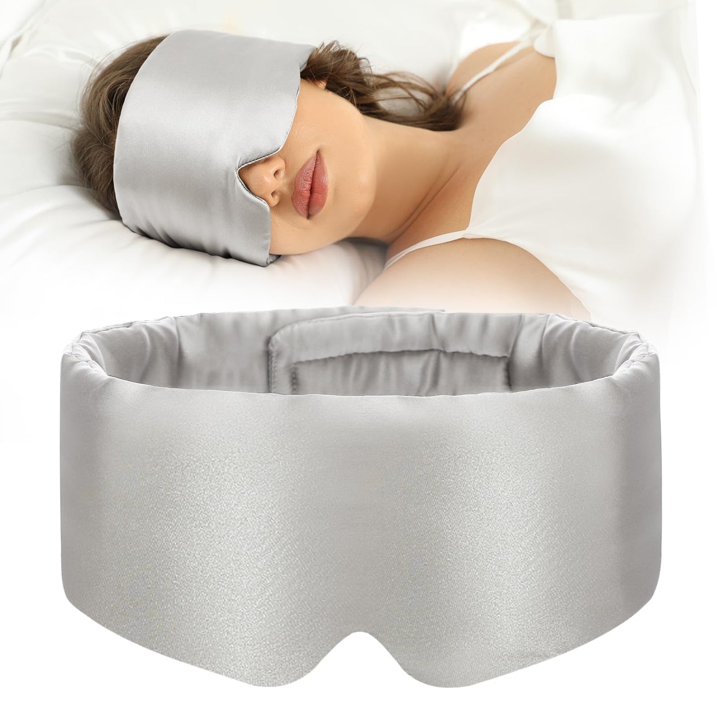SECZIPE 100% Mulberry Silk Sleep Mask Eye Mask for Women Man with Adjustable Band, for Side Sleeper Blackout Sleep Mask for Travel Rest and Office (Gray)