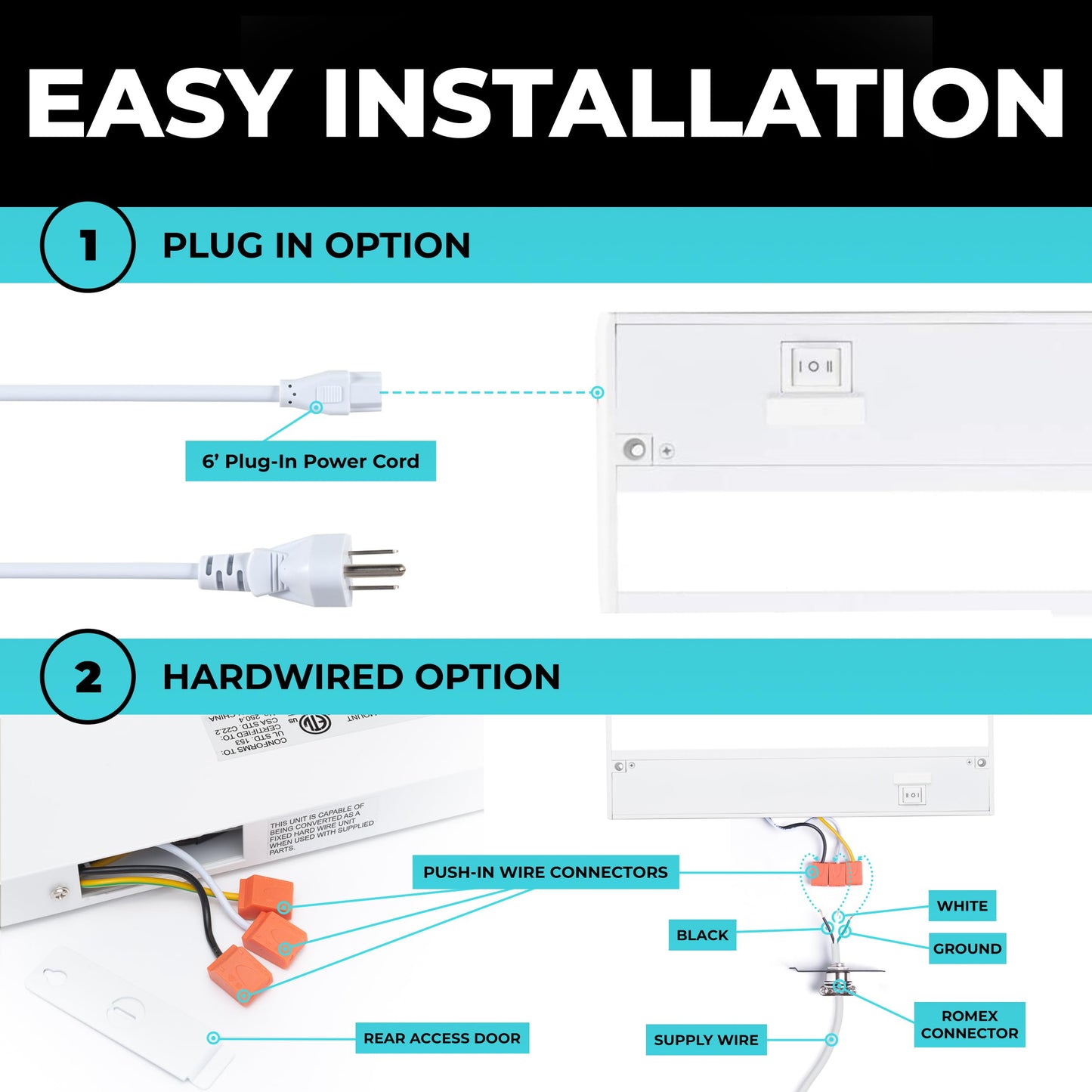 Led Under Cabinet Lighting Hardwired - Linkable Undercabinet Lights For Kitchen - 3Cct 40 Inch White Finish - Undercounter Dimmable Plug In Light Or Hard Wired - Under Counter Fixture Direct Wire