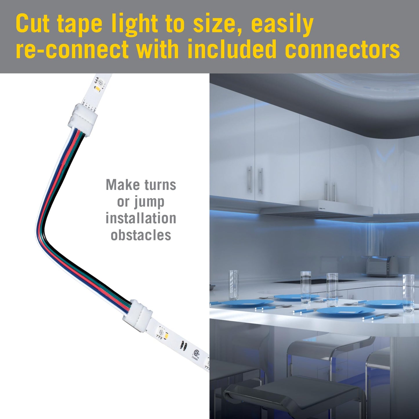 Armacost Lighting RibbonFlex 16ft RGB+W Smart LED Tape Light Kit, Multicolor, Model 423500, Plastic Material