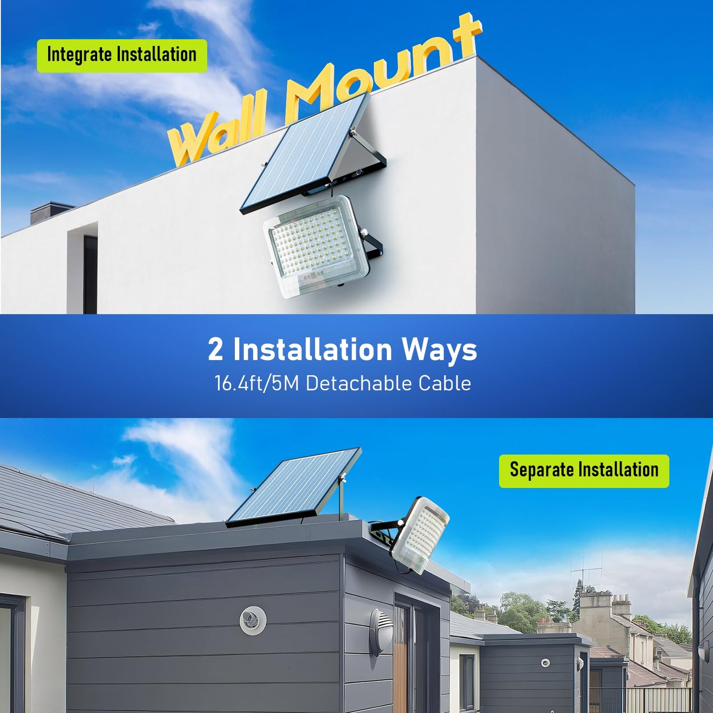 2000W Solar Flood Lights Outdoor   Solar Powered Outside Street Light Dusk To Dawn Waterproof Security Commercial Lighting With 16.4Ft Cables And Motion Sensor For Yard Garage Swimming Pool  Pathway