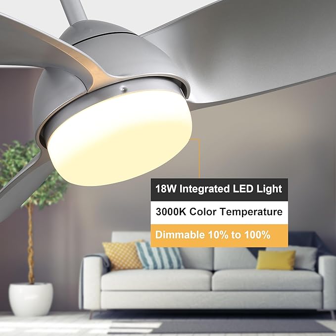 NicBex Ceiling Fan 42 Inch Indoor Modern Ceiling Fans with Lights and Remote Control Reversible Ceiling Fan with 3 ABS Blades and Double Finish for Living Room, Bedroom, Silver