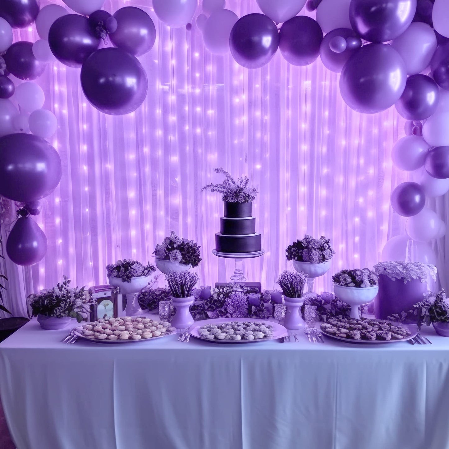 Lavender Sheer Backdrop Curtain With Led Lights For Baby Shower Girls Wedding10Ft X 10Ft Lavender Tulle Backdrop Curtain For Bri