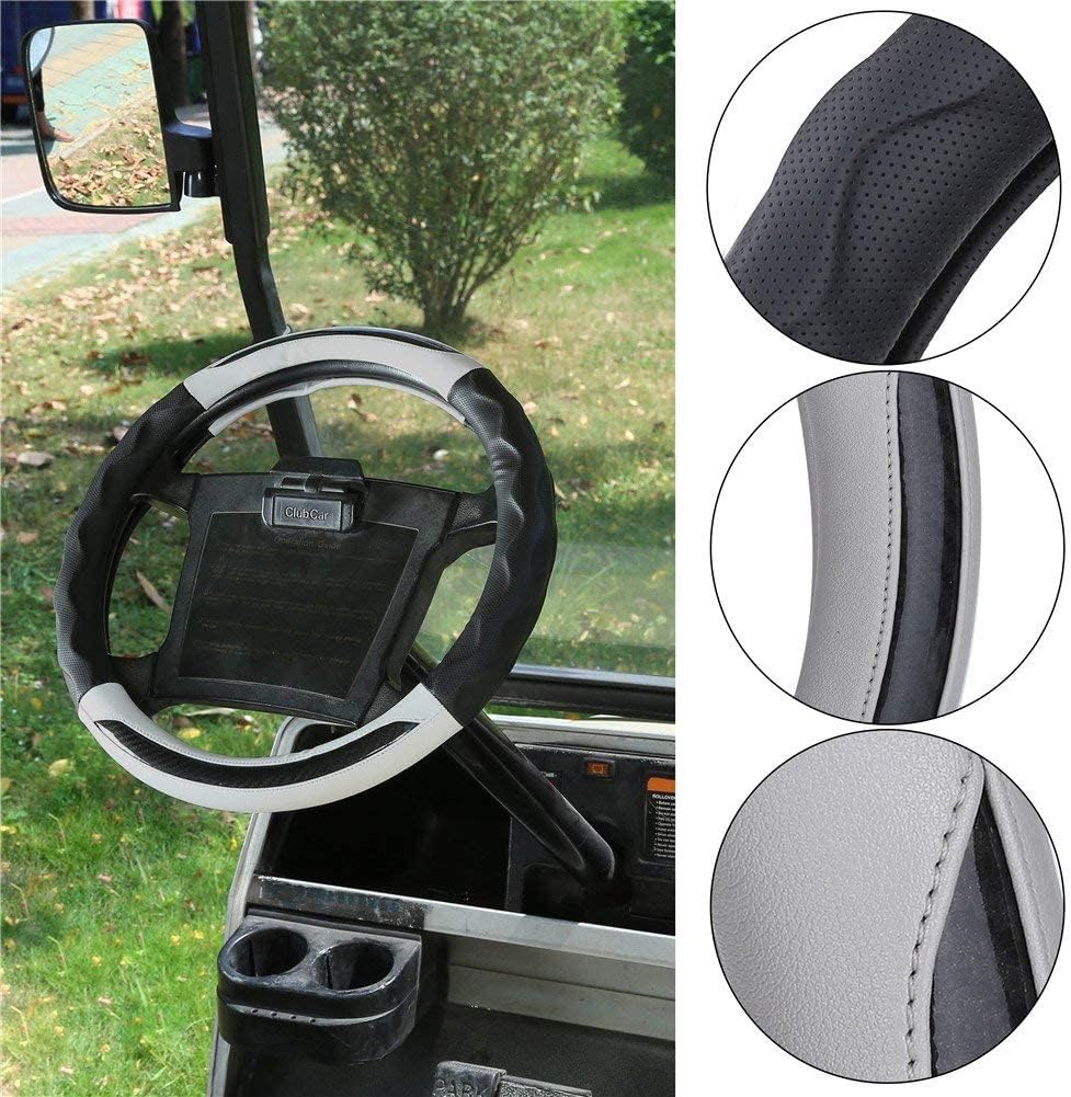 Golf Cart Steering Wheel Cover for Club Car, Pu Leather Microfiber Anti Slip Steering Wheel Cover(Black Grey)