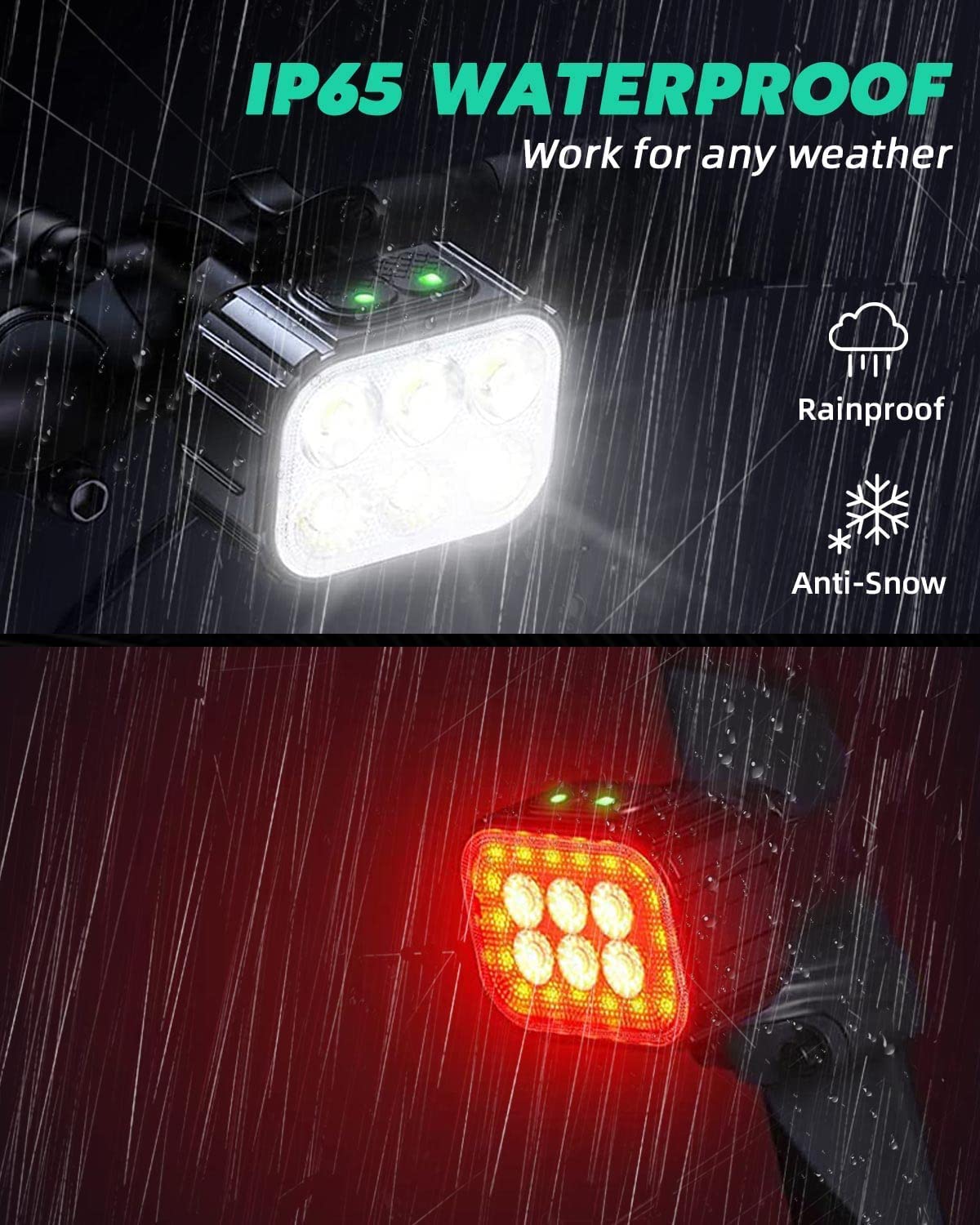 Victoper 6 Led Bike Lights - Usb C Rechargeable, Waterproof, Matte Black, Front & Back For Safety Biking And Night Riding