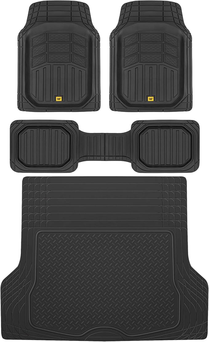 BDK Cat® CAMT-9013 (3-Piece) Large Heavy Duty Rubber Car Floor Mats with Trunk Cargo Liner, Trim to Fit Front & Rear Combo...
