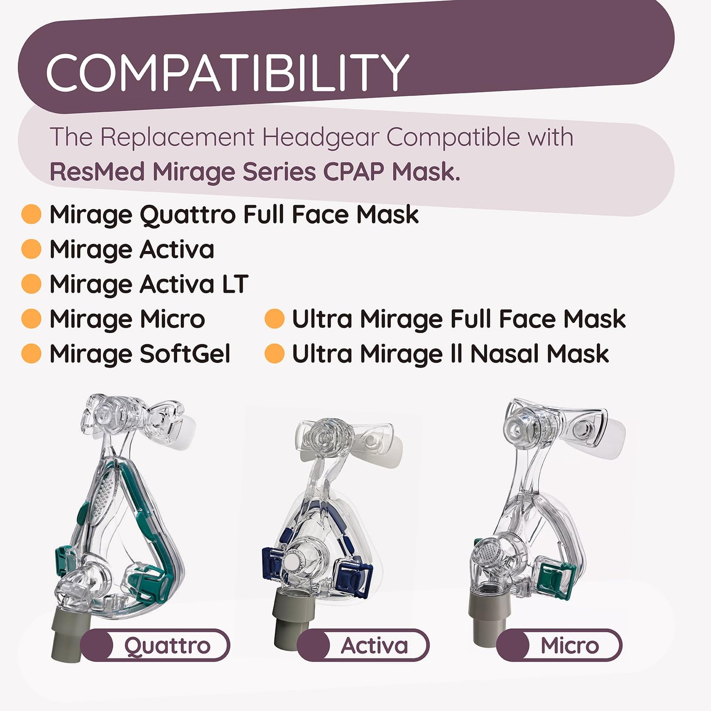 Quattro Air CPAP Headgear Strap Compatible with Resmed Mirage Quattro Frame Full Face Mask Adjustable C Pap Headband Replacement for Mirage - Medium/Standard