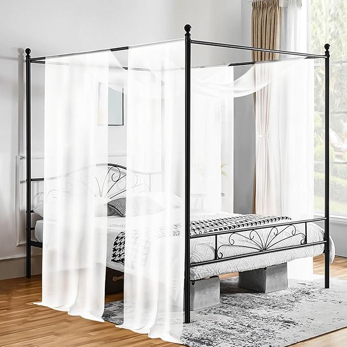 Showgeous 2 Panels Canopy Curtains White Canopy Bed Curtains 55" x 288" Bed Canopy Scarf for Full/Queen Bed Frame,Queen Canopy Bed Curtains,Sheer Bed Canopy Curtains Drapes Bed Tulle Canopy