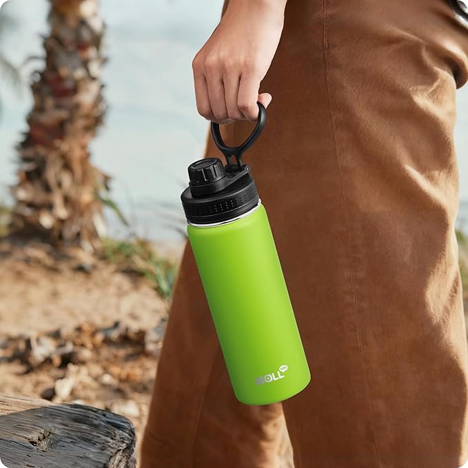 Insulated Water Bottle for School-18 oz Stainless Steel Vacuum Wide Mouth Sports Water Bottle with Silicone Boot-Reusable Metal Leak Proof Travel Water Flask (Apple Green)