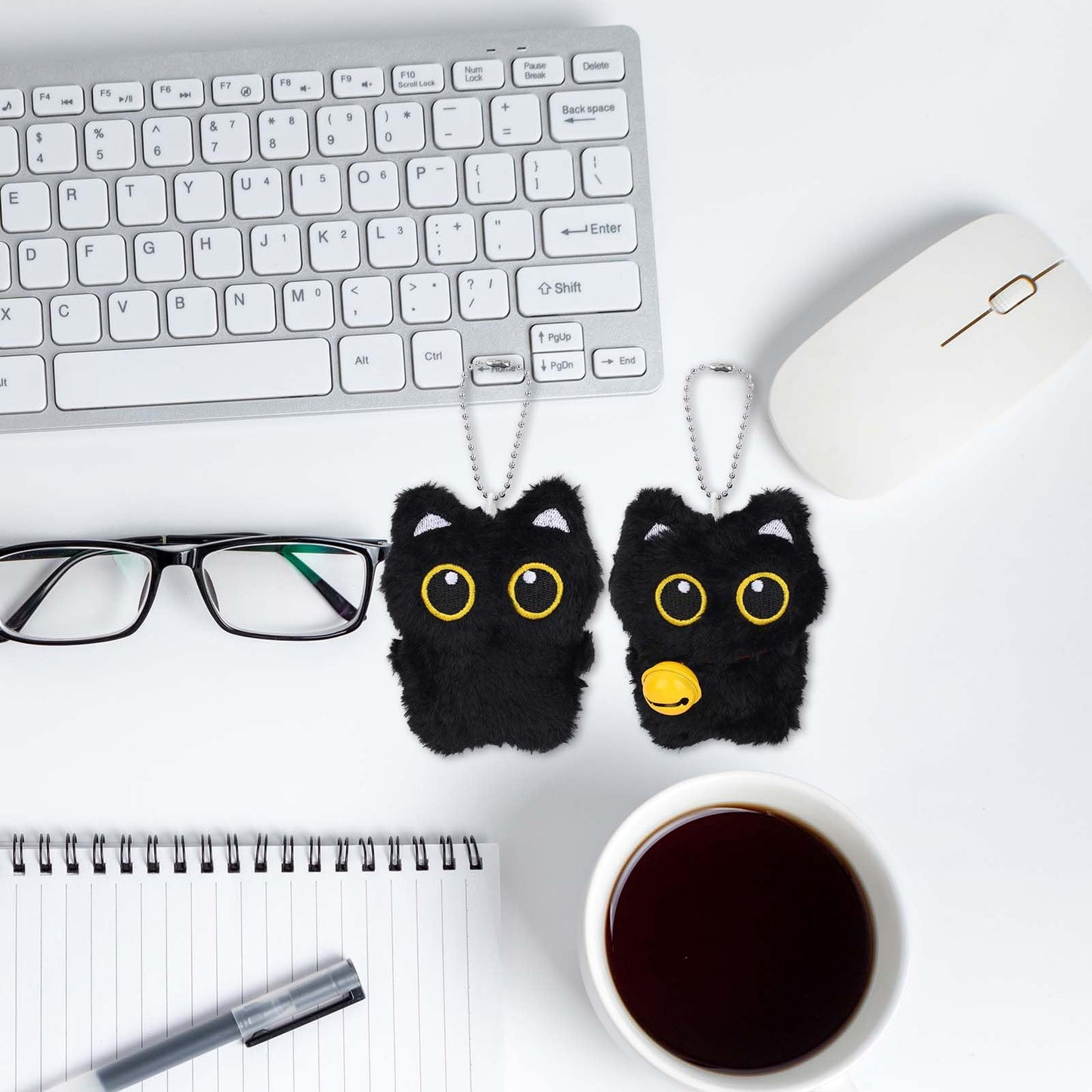 Mikovivi 2pcs Cat Plush Keychain, Adorable Black Cat Plush Keyring Charm Animal Fluffy Key Chain Kawaii Backpack Pendant Accessories for Handbags Wallets Kitty Lover Gifts