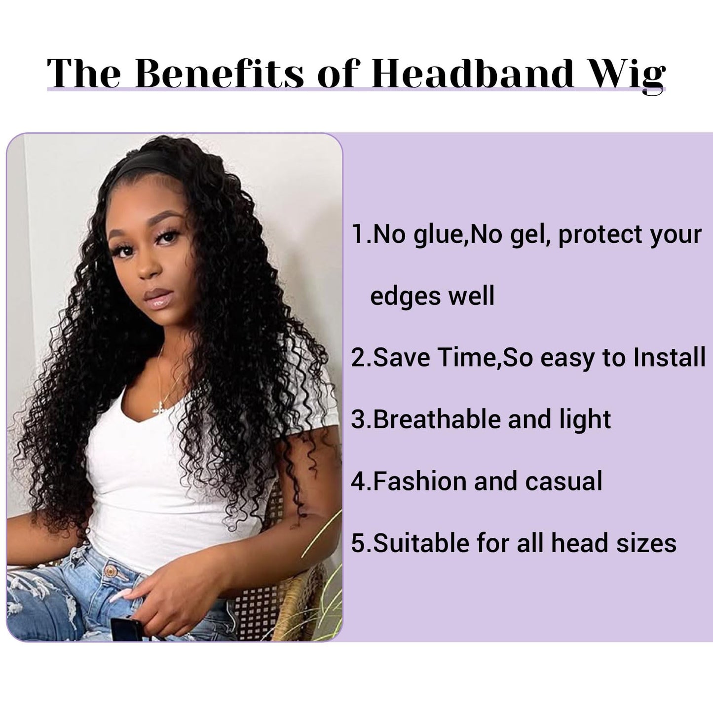 DSEKCAIN Deep Wave Headband Wig Human Hair 26 Inch 200 Density 100% Real Human Hair Deep Curly Headband Wig No Glue No Sew In Gl
