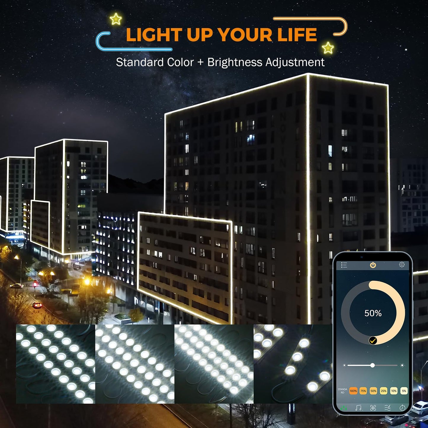 BEAMNOVA Bluetooth Remote Control 100Ft White Storefront Lights Kit, DC 12V 400W Power Supply, Dimmable Vinyl Strip Light Modules