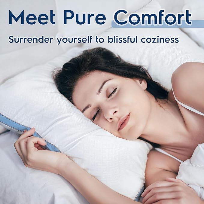 viewstar Pillows Queen Size Set of 2, Bed Pillows for Sleeping, Queen Pillows 2 Pack for Back and Side Sleepers, Fluffy Pillows for Bed with Down Alternative, Machine Washable, Light Blue, 20" x 30"