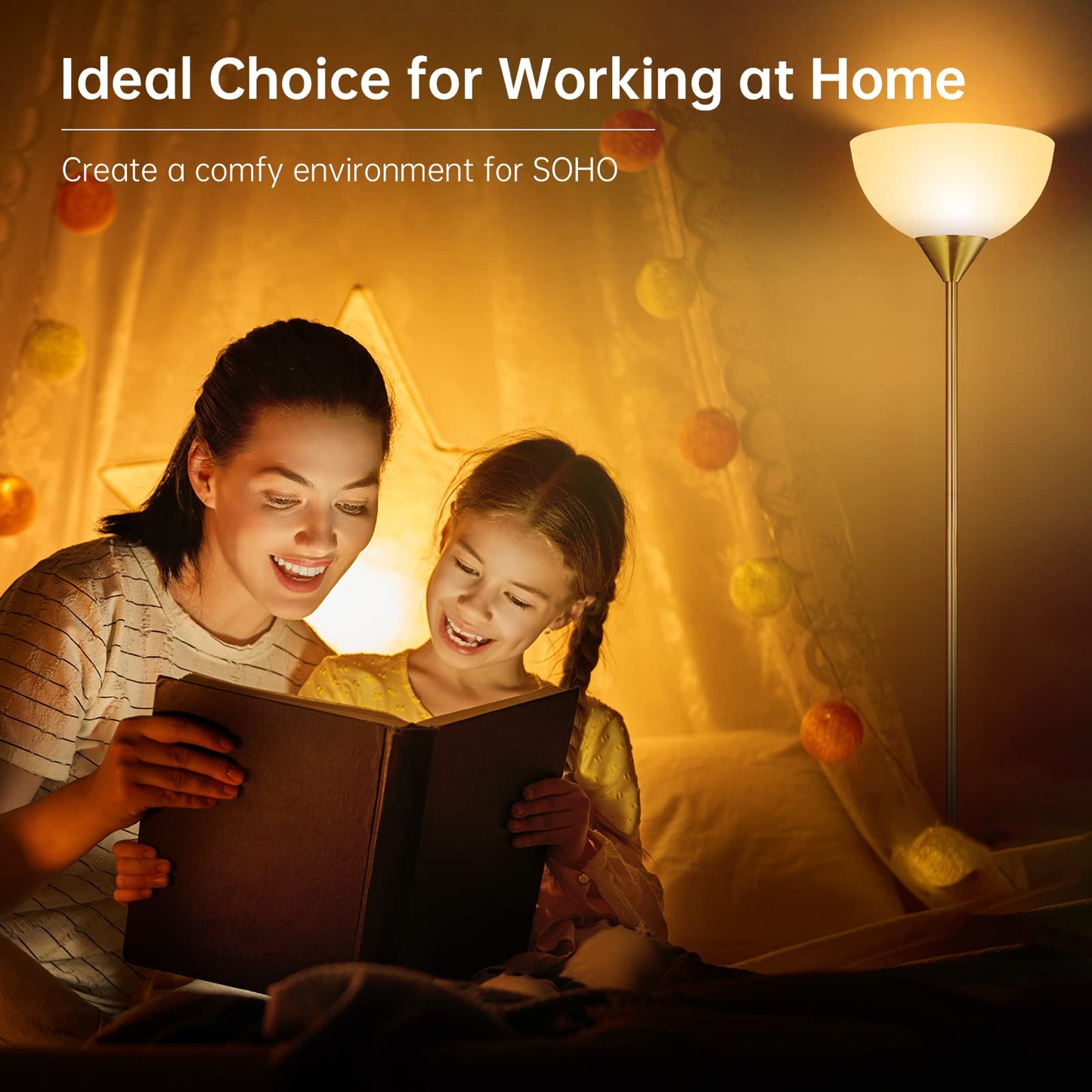 BoostArea Floor Lamp, 12W LED, 70.1·Tall, Eye-Caring, Gold, Glass/Metal/Plastic/Porcelain, Torchiere for Bedroom/Living Room/