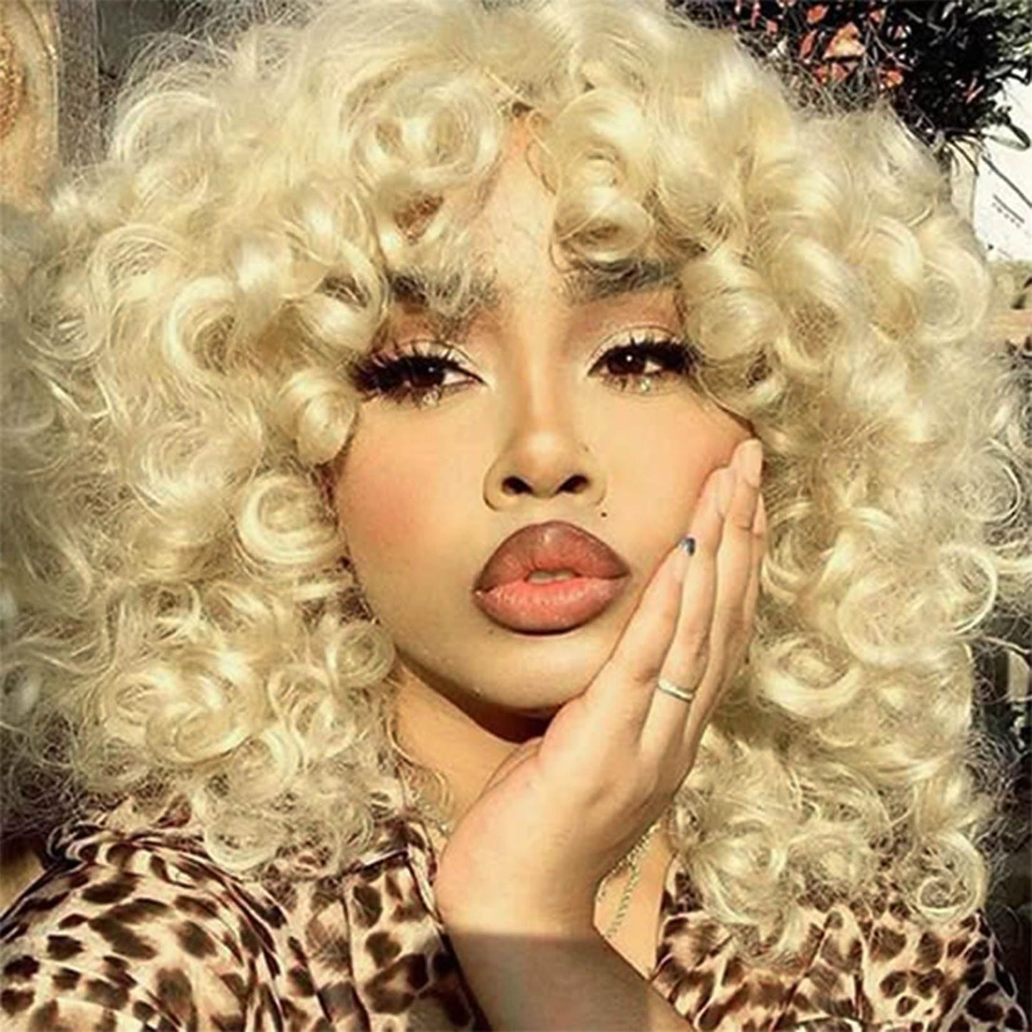 andromeda Blonde Curly Wigs for Black Women Soft Short Loose Curly Wig wiht Bangs Synthetic Kinky Hair Curly African American Co