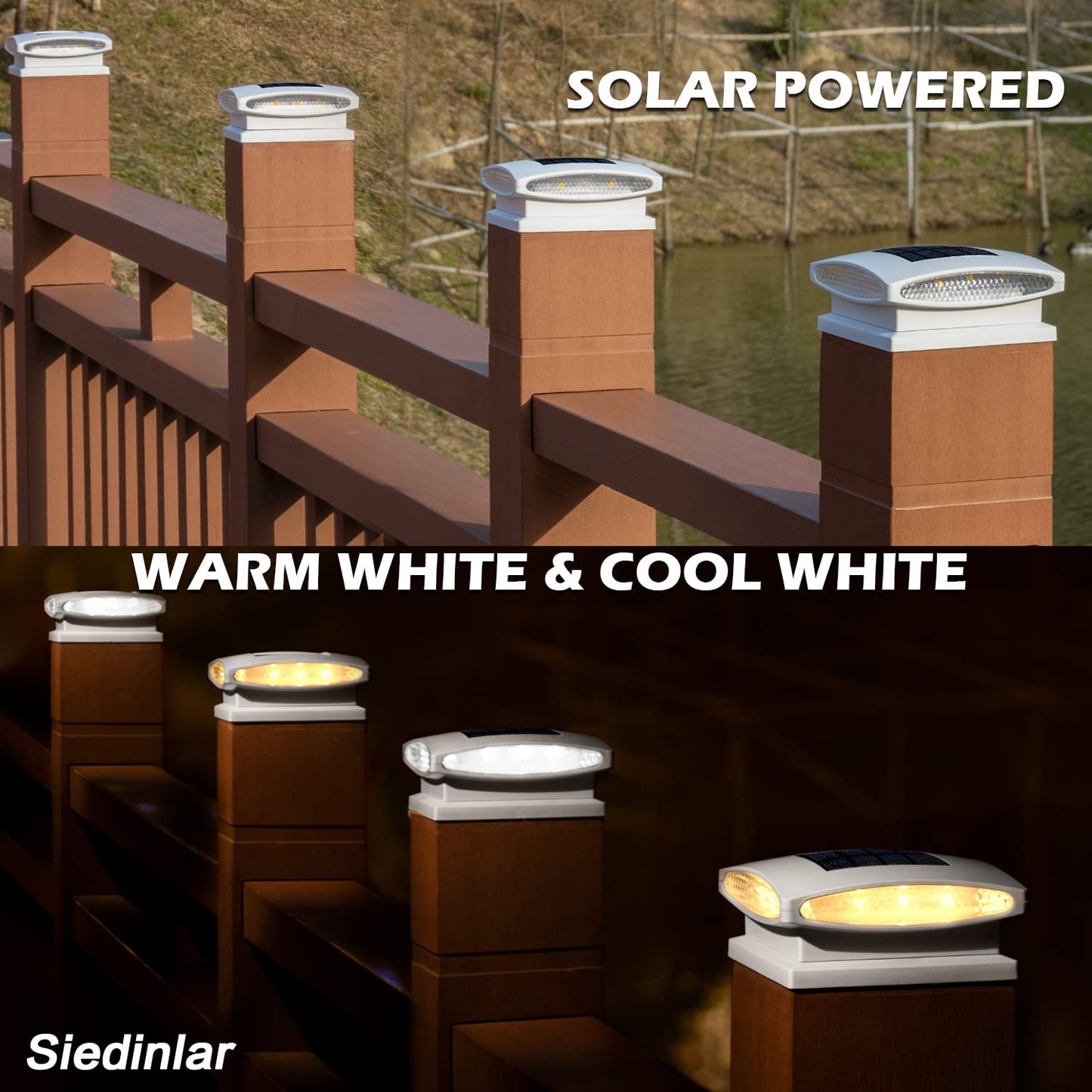 SIEDiNLAR Solar Post Cap Lights, 24 LED, 2 Modes, 6 Pack, White, Model SD1064W-6PK, for 4x4 5x