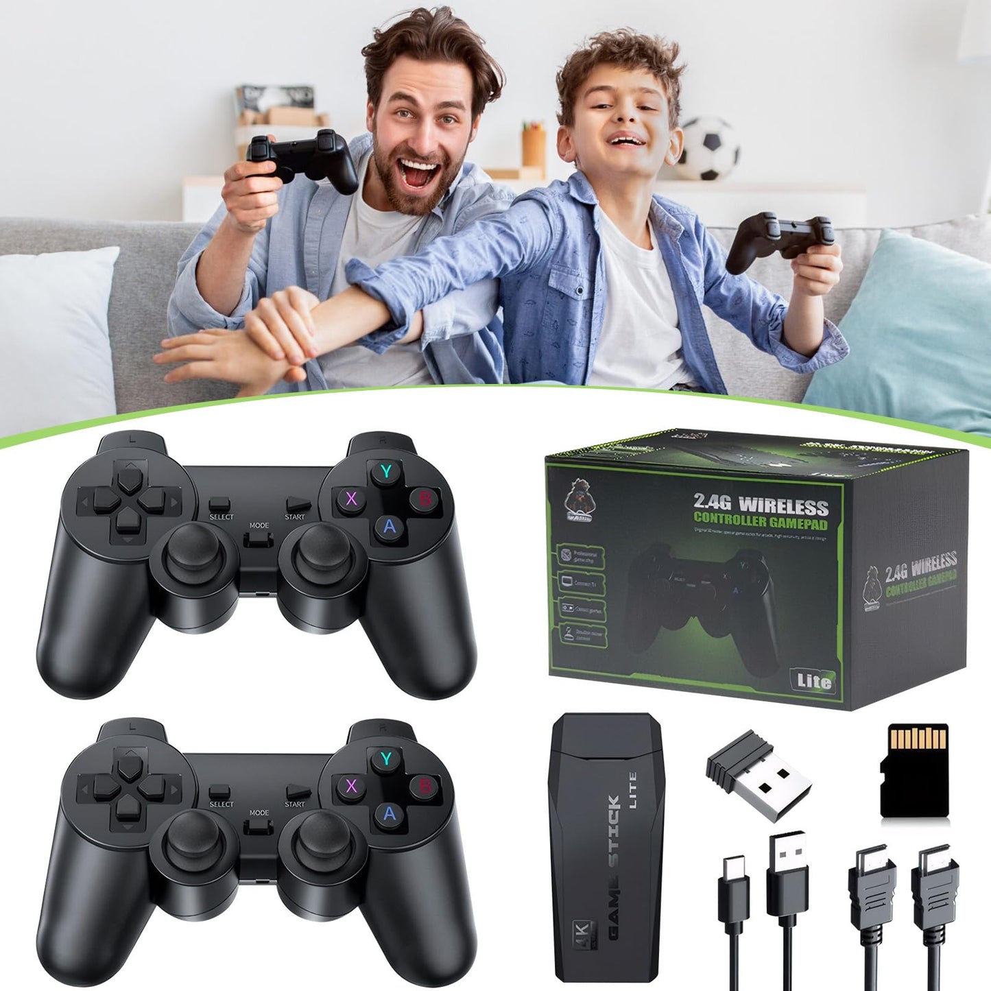 2025 Newest Retro Game Console, 20000+Games Wireless Home Video Game Console with 2 Wireless Handles, 64G HDMI TV Plug and Play PSP Arcade Stick, Support Dual TV Output, Gift for Kids & Adults