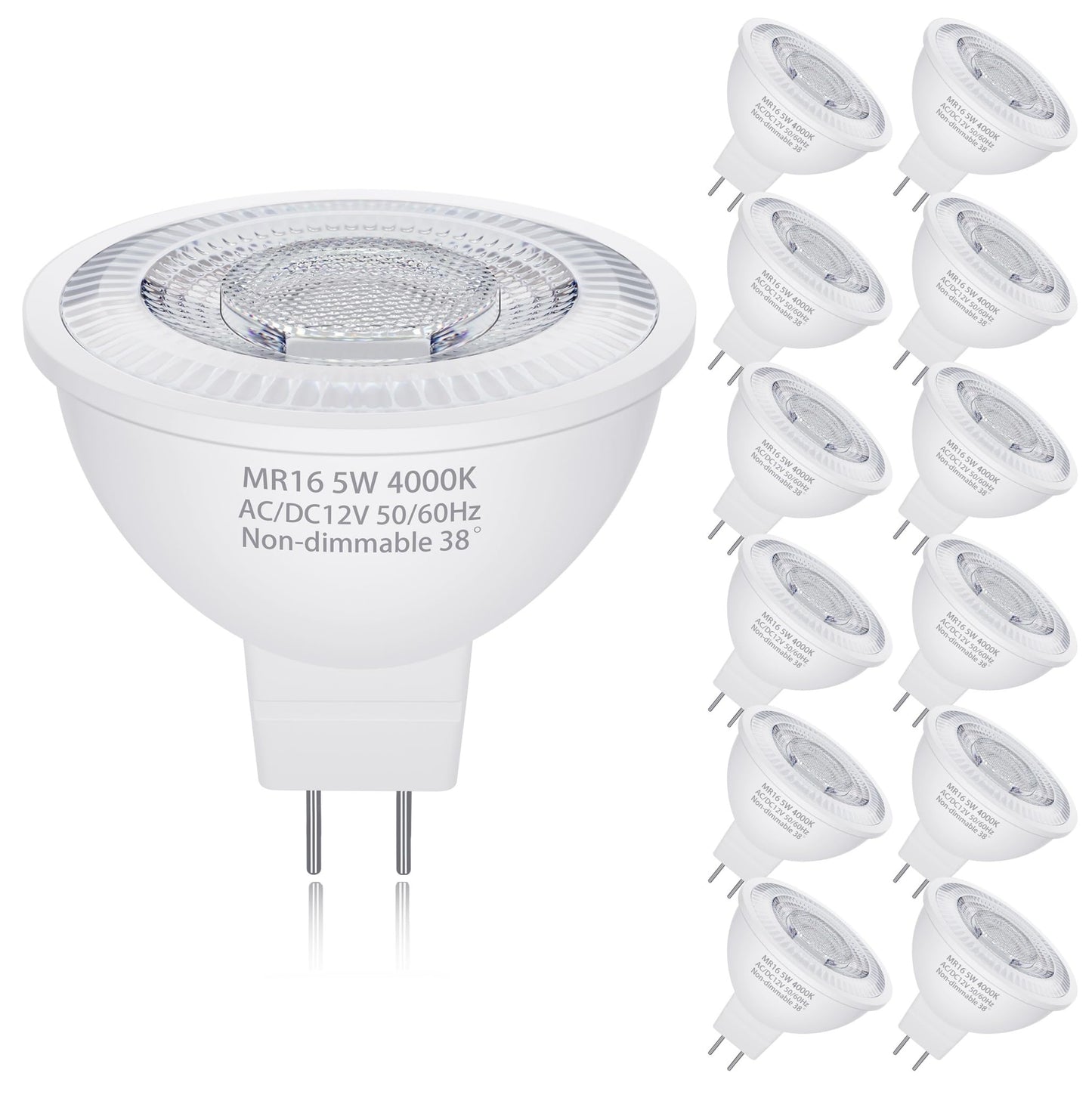 Qqlxst Mr16 Led Bulbs 50W Halogen Equivalent  4000K Neutral White  5W Mr16 Gu5.3 Bi-Pin Base 12V Low Voltage Spotlight Bulb For Landscape Spotlight Track Recessed Lighting  Non-Dimmable  12-Pack