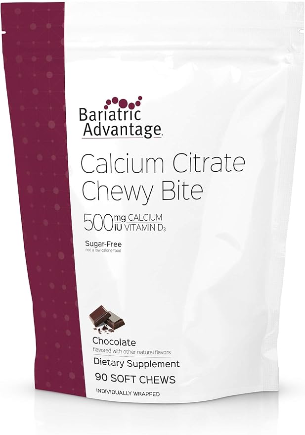 Bariatric Advantage Calcium Citrate Chewy Bites 500 mg - for Bariatric Surgery Patients - Vitamin D3 - Sugar-Free Chewable Calcium Supplement - Bariatric Chews - Chocolate Flavor - 90 Count