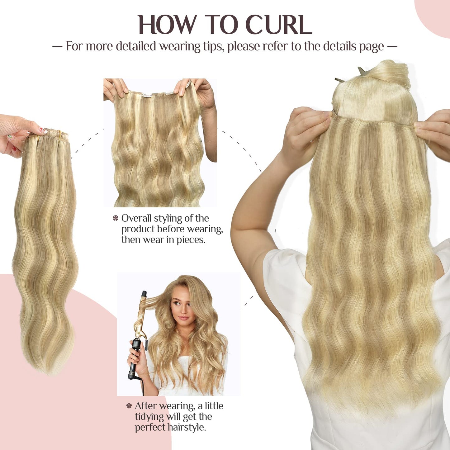 MAXITA Clip in Human Hair Extensions, 110g 7pcs Light Blonde Highlighted Golden Blonde 18 Inch Straight Hair