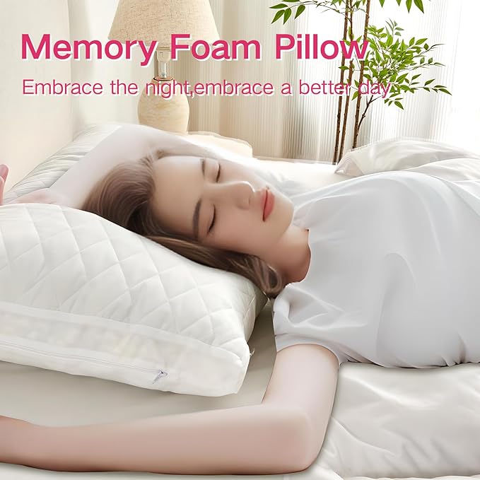 Memory Foam Pillows Standard Size Set of 2, Gusseted Bed Pillow for Sleeping, 2 Pack Adjustable Pillow for Side, Back or Stomach Sleepers (20 x 26 in, White)