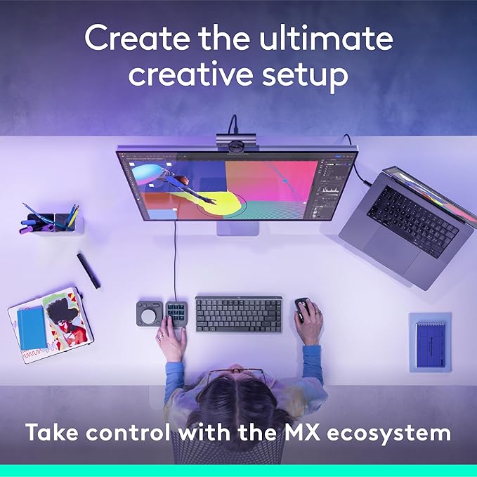 Logitech MX Creative Console, 9 Customizable LCD Keys, Stream Deck Accessories,Connectivity Technology USB-C, Control Dial for Graphic Design, Zoom, Spotify - Graphite, 3-Month Adobe Cloud Membership
