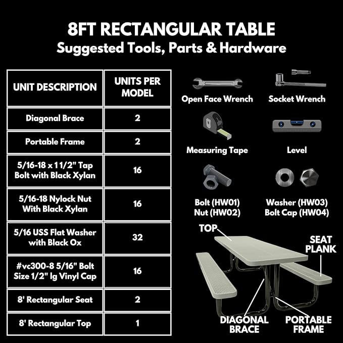 Coated Outdoor Furniture Heavy-Duty Portable Outdoor Picnic Table, Thermoplastic Coated Punched Steel Commercial-Grade Patio Dining Furniture Made in America (8ft Rectangular, Brown)
