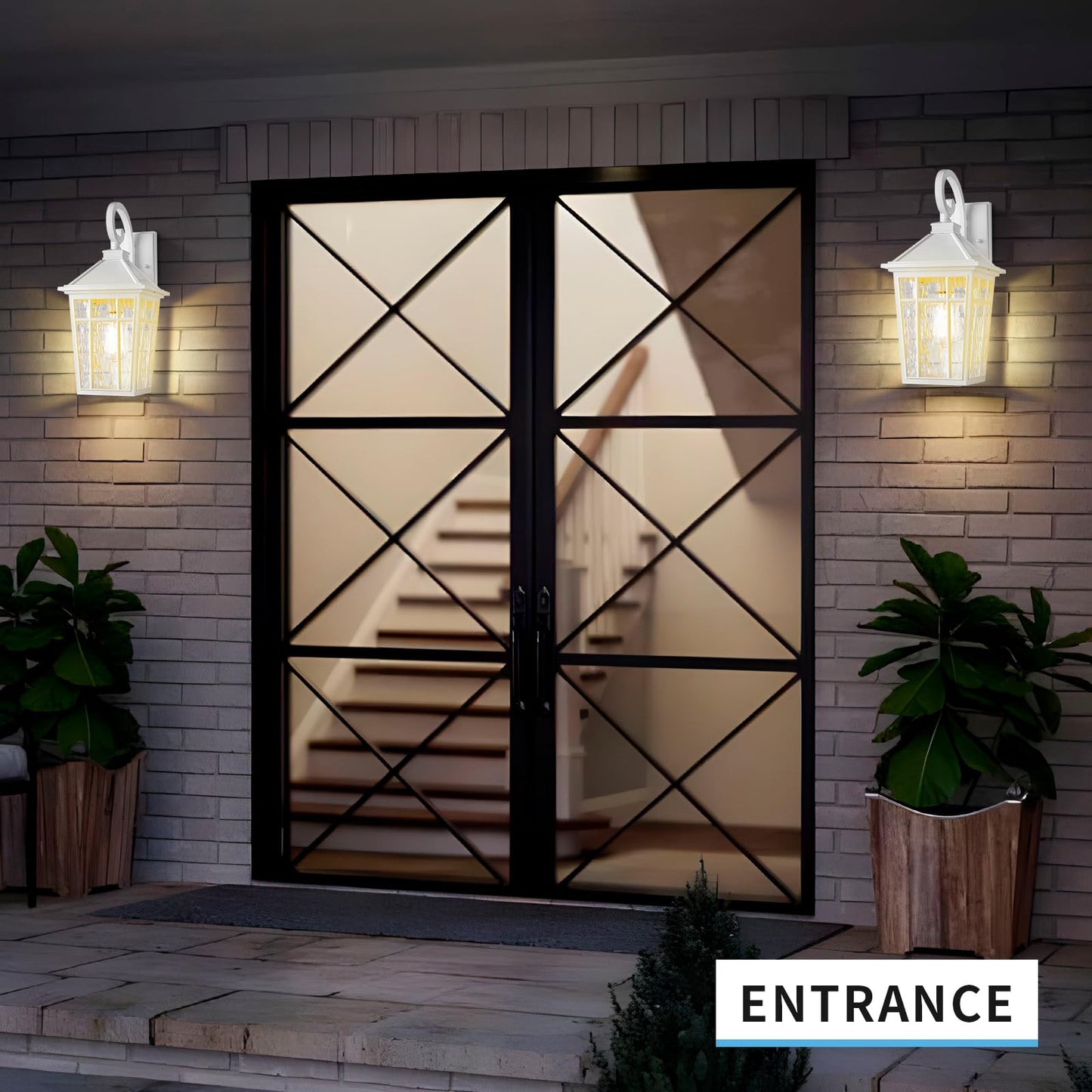 Darkaway 2Pcs Large Outdoor Wall Lights For House  18Inch Exterior Lighting Fixtures Wall Mount White Outside Wall Sconce With Water Ripple Glass For Porch Patio Front Door