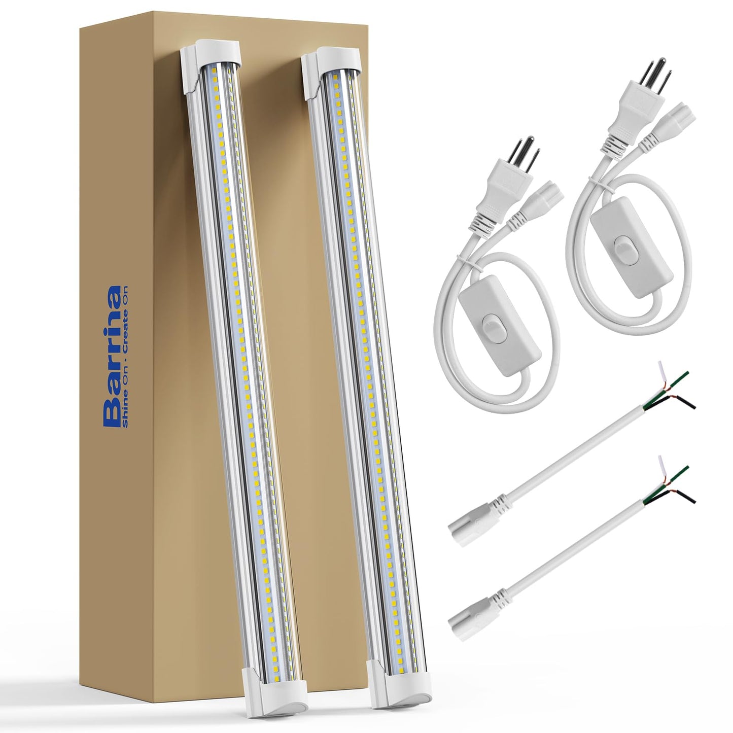Barrina LED Shop Light 5000K 25W 3450LM 1.5FT T8 Under Cabinet Lighting, Linkable, 2 Packs