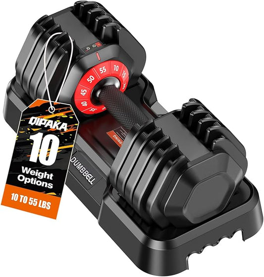 55LBS Adjustable Dumbbell, 10 in 1 Durable Weight Dumbbell with Anti-Slip Grip, Fast Adjust Gym Equipment Space Saving for...