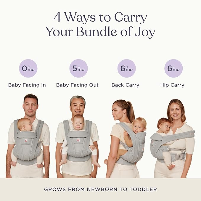 Ergobaby Omni Deluxe Baby Carrier Newborn to Toddler - Breathable Baby Carriers for Summer - All-Position Carrier with Enhanced Lumbar Support & Airflow (7-45 Pounds), Cotton, Onyx Black
