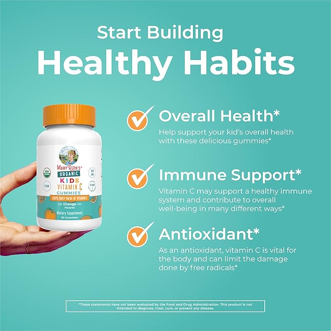 MaryRuth Organics Kids Vitamin C Gummies | Supplement for Immune Support & Overall Health | Vitamin C for Kids Ages 4+ | USDA Organic | Vegan | Non-GMO | 60 Servings