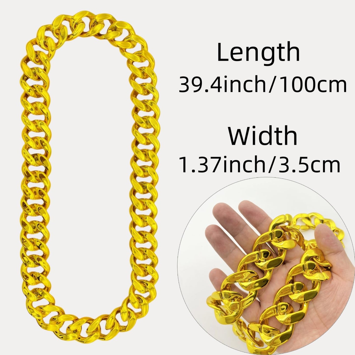 LCPQMZGH Plastic Hip Hop Chain Necklace, 80s 90s Costume Accessory, Men's Chunky Necklace, Big Chunky Gold Chain, 40, Gold
