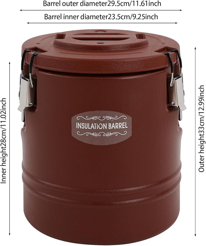 Eapmic 15.85Qt Insulated Food Container, Stainless Steel Container, 15L Commercial Soup Carrier 6 Hours Heat Preservation for Hot and Cold Food Storage Restaurant Canteen Home Lunch Use (Brown, 15L)