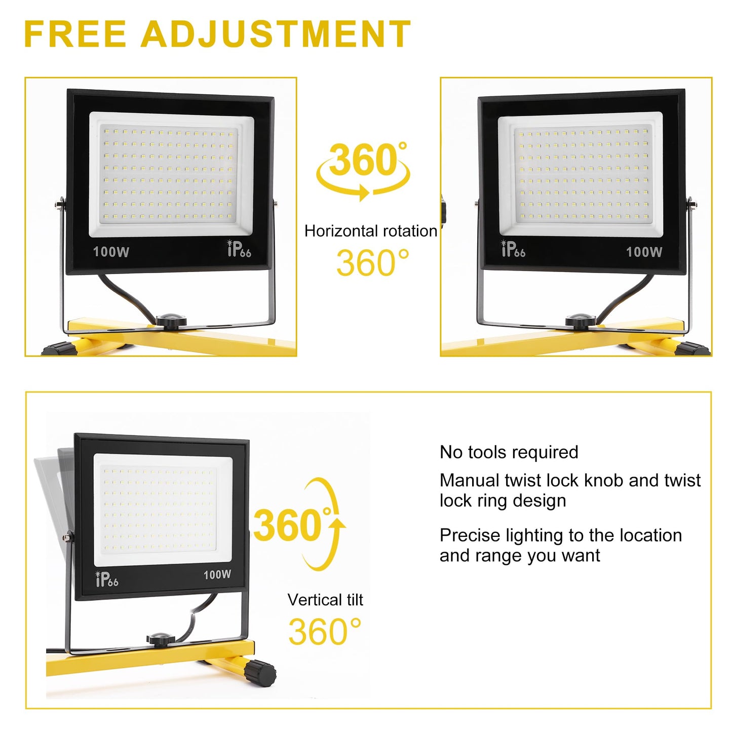 30000 Lumen Work Lights with Stand, 3 Adjustable Head LED Work Light, with Adjustable and Foldable Tripod Stand, Waterproof Lamp with 6500 Kelvin Color Temperature