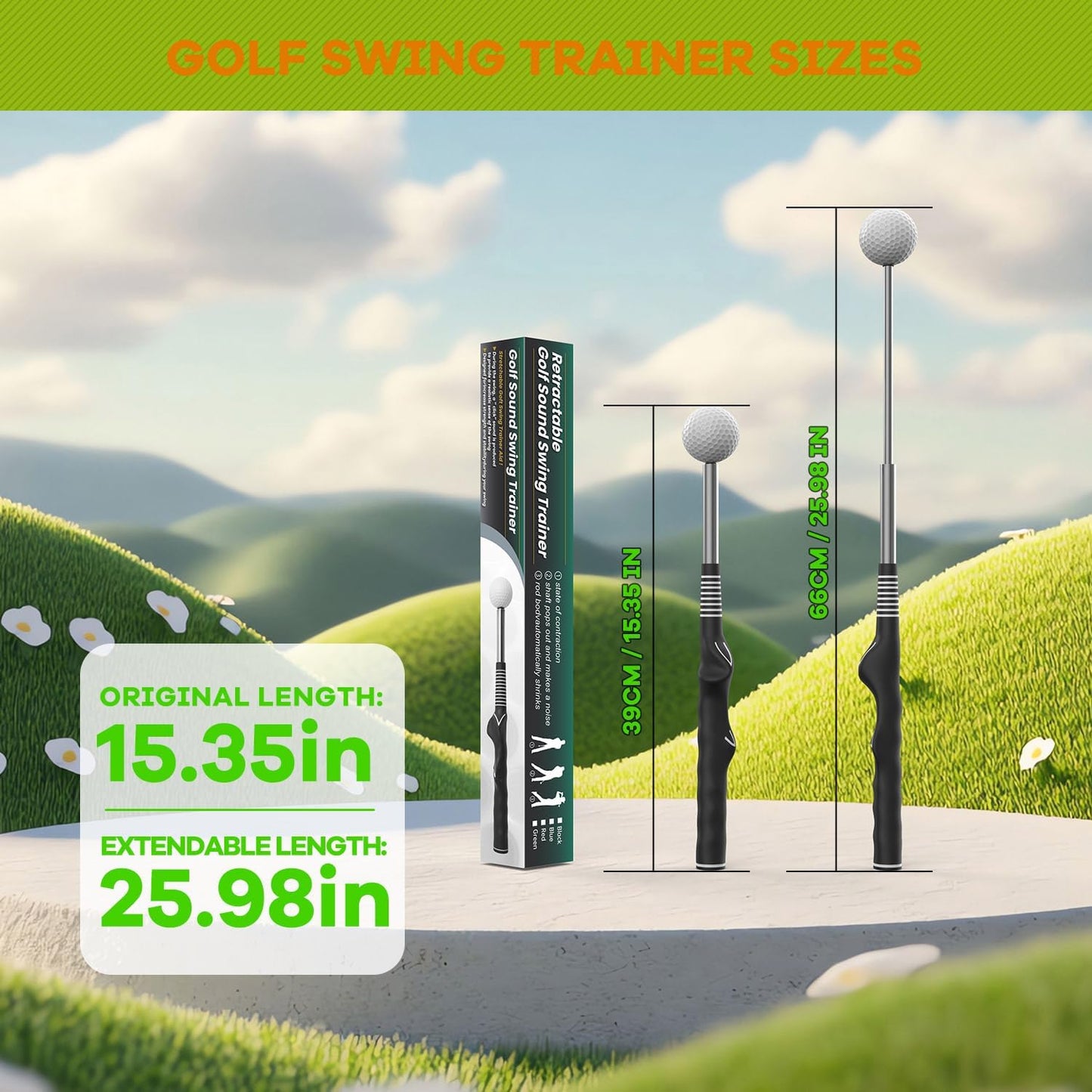 Retractable Golf Swing Trainer,Warm-Up Golf Training Aid,Golf Grip Trainer,Right-Handed Strength & Tempo Training for Chipping Hitting,Golf Accessories for Men