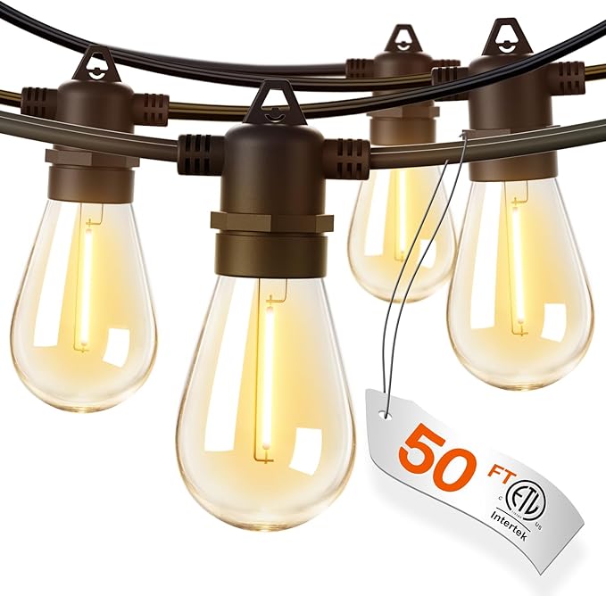 addlon 50FT LED Outdoor String Lights with Edison Shatterproof Bulbs, Weatherproof Strand, Commercial Grade Patio Lights, ...