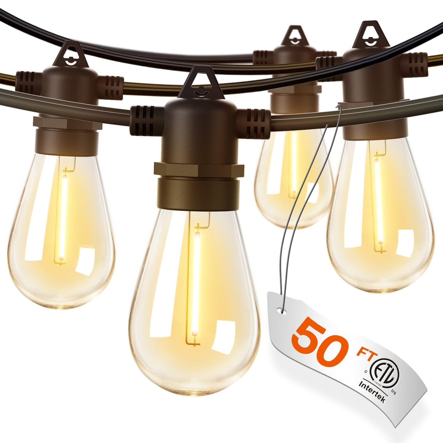 addlon 50FT LED Outdoor String Lights, Shatterproof Bulbs, Weatherproof, Black