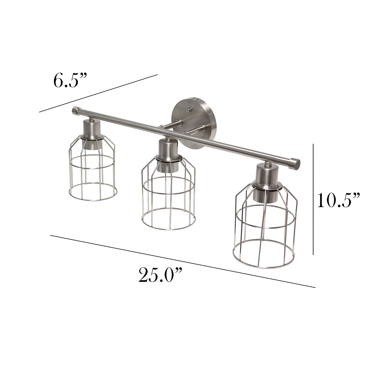 Elegant Designs VT1014-BSN 3-Light Cage Vanity Light, Iron, Brushed Nickel