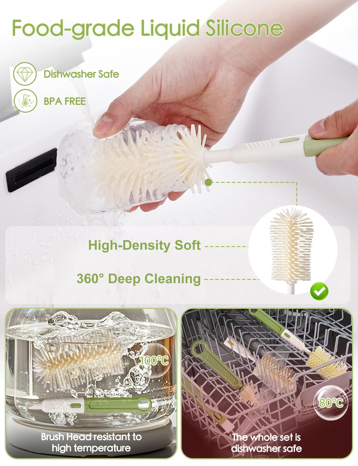 BOVELLA Baby Bottle Brush Set-Travel Bottle Cleaner Kit with Silicone Brush,Drying Rack,Nipple Brush,Straw Brush,Bottle Mouth Brush,Storage Box-6 in 1 Portable Bottle Washing Kit for Home and Travel