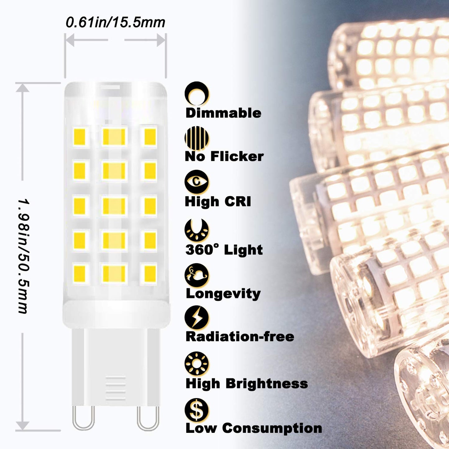 Alide G9 Led Bulbs Dimmable 3W, 4000K Natural White, 10 Pack, Clear Bi-Pin, 300Lm, Halogen Equivalent For Home Lighting