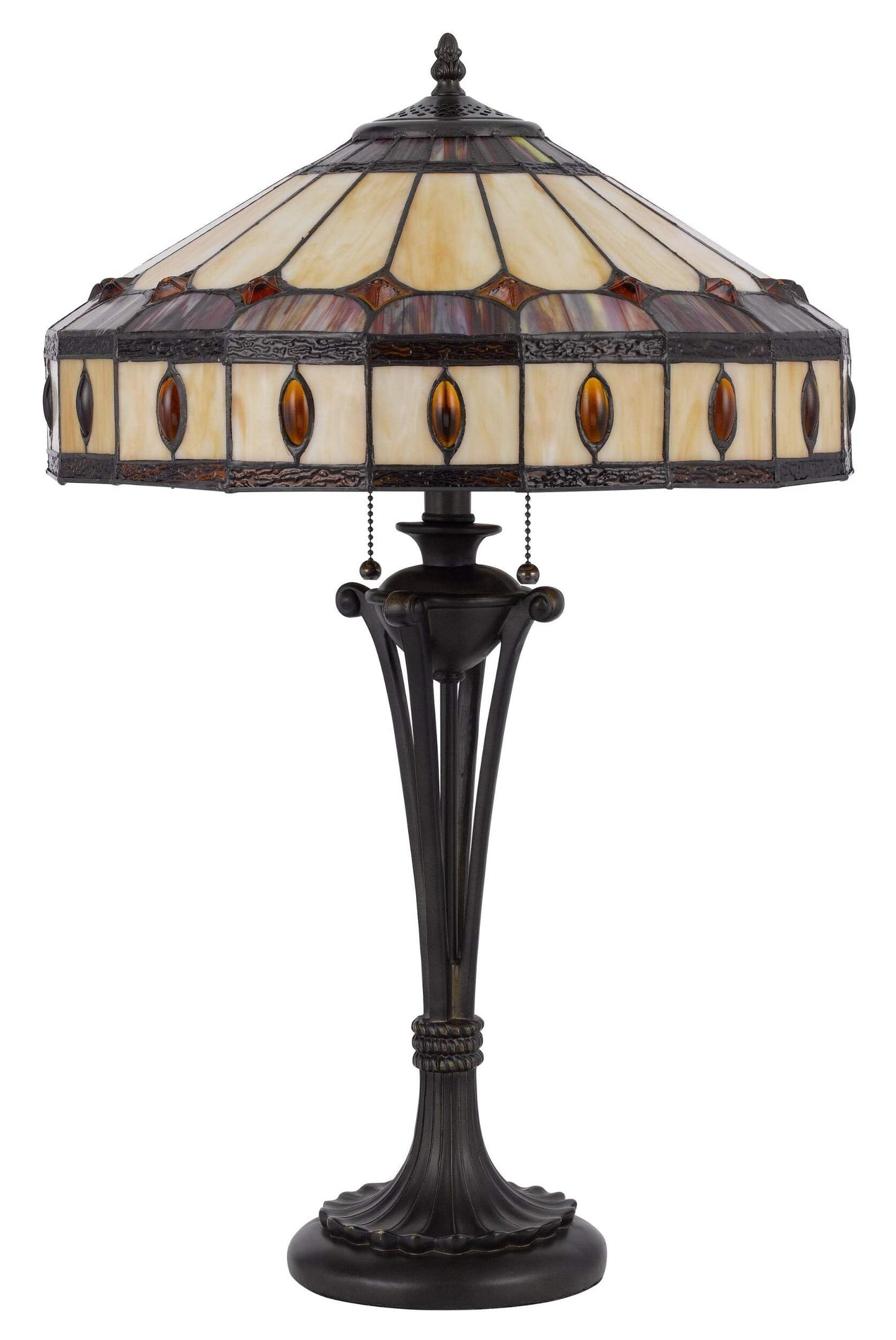 HomeRoots Metal Two Light Table Lamp, 26 in., Purple & Ivory Dome Shade, Model 524749, Black