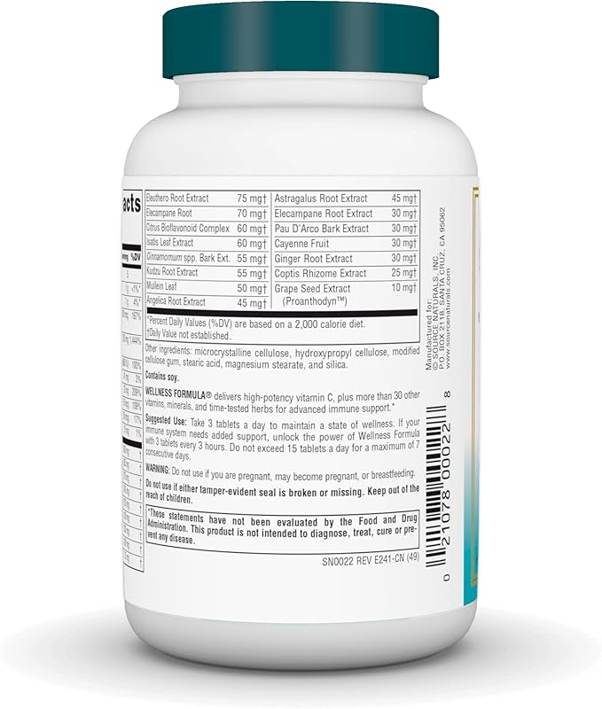 Source Naturals Wellness Formula Bio-Aligned Vitamins & Herbal Defense - Immune System Support Supplement & Immunity Booster* - 90 Tablets